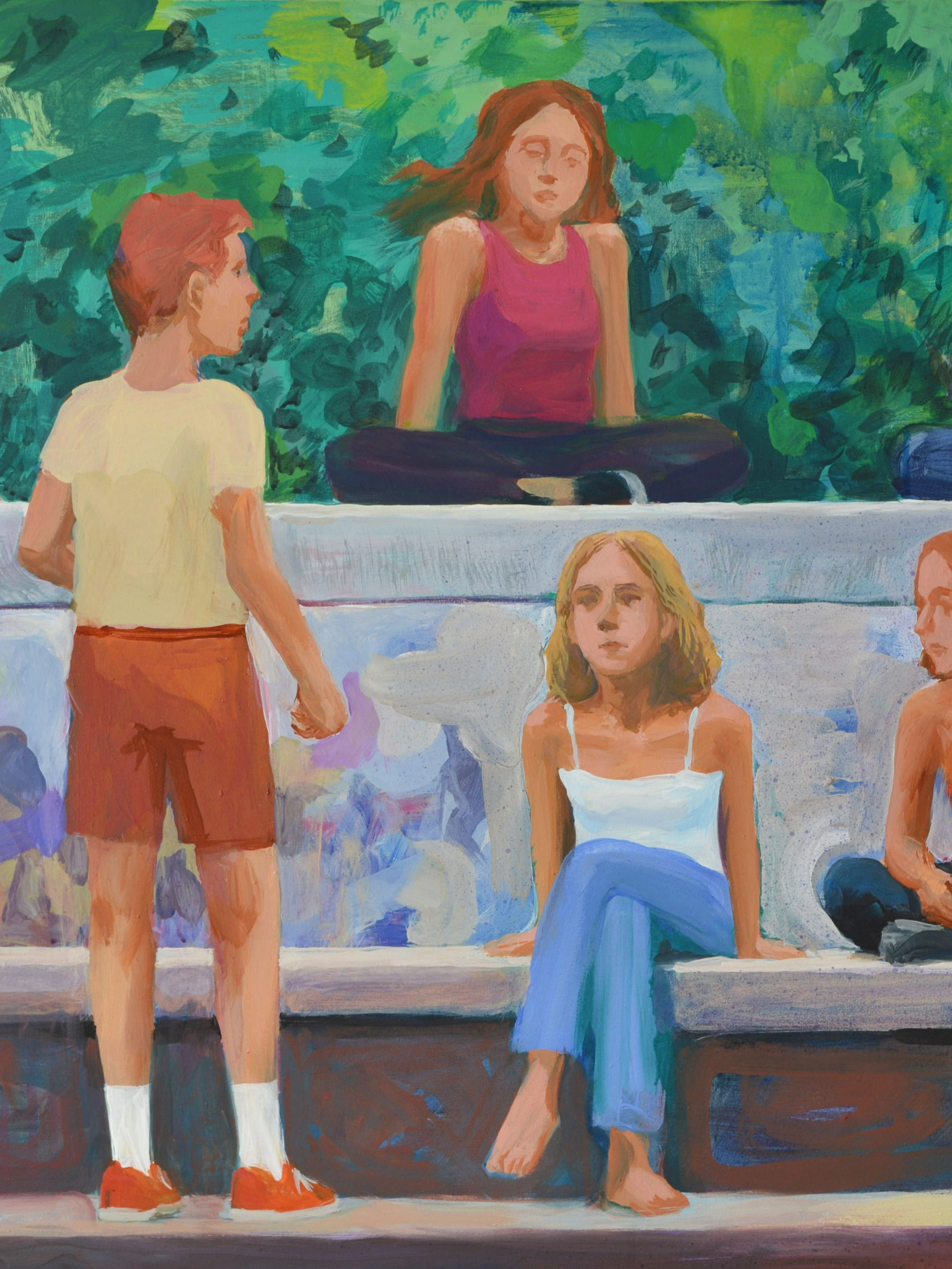 Sechs Figuren auf der Brücke